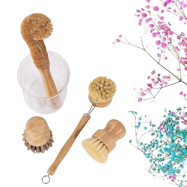 Earth's Own Natural Bamboo Dish Scrub Brush 4 Piece Set - Made From 100% Natural Bamboo -Natural Bristle - Plastic Free Dishes Scrub Brush For Dishes, Pot, Pans. - Image 7