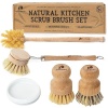 Eco Being - Juego de cepillos de platos con dispensador de jabón, cepillo para polvo de bambú para platos con cepillos resistentes y libres de plástico y mangos de madera ~ 5 piezas de cocina hace que la limpieza de los platos sea más fácil.