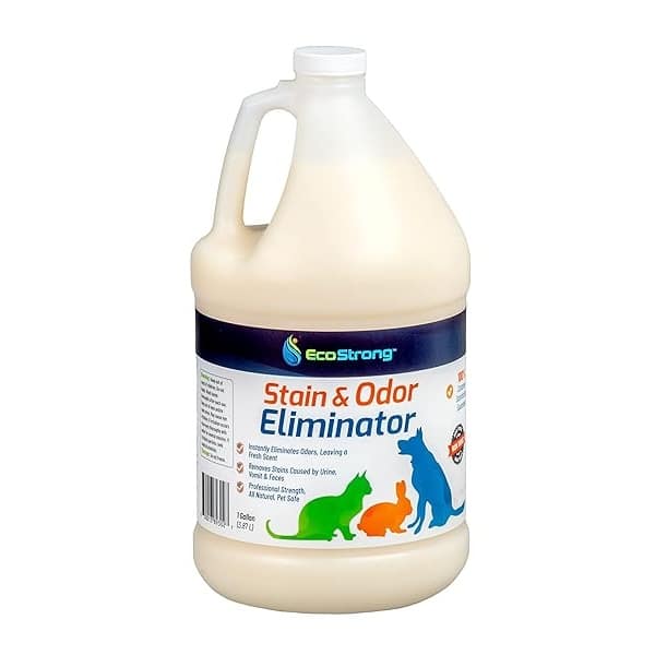 Eco Strong Eliminador de manchas y olores ecológicos: limpiador de alfombras para mascotas y quitamanchas, limpiador de enzimas para orina de perro y gato, heces, vómitos y más, removedor de manchas de orina y desodorizante para piso, 1 Galón