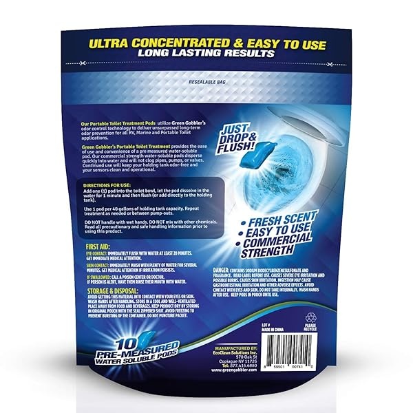 EcoClean Solutions RV, Tratamiento para Orinal Marino y Porta | desodoriza los Tanques de retención | Evita la acumulación de obstrucciones y residuos, 10 Pod Pouch - Image 3