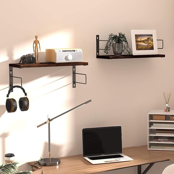 Eifiwot Estantes flotantes montados en la pared, estante de pared para baño, sala de estar, recámara, cocina, estantes para decoración de pared, juego de 2 unidades, color café - Image 8