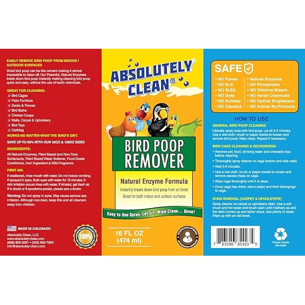 Eliminador de excrementos de pájaros absolutamente Clean Amazing – simplemente rociar / limpiar – elimina de forma segura y fácil la suciedad de los pájaros – Uso en interiores y exteriores – fabricado en los Estados Unidos (16 oz botella de spray 2 unidades – ahorra un 20%) - Image 5