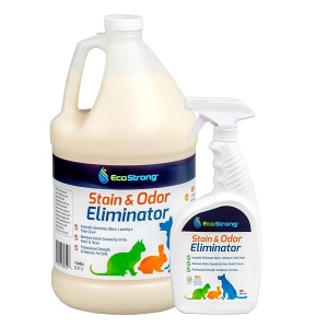 Eliminador de manchas y olores para mascotas, potente limpiador eliminador de orina enzimática para gatos y perros: por Eco Strong (166 oz)
