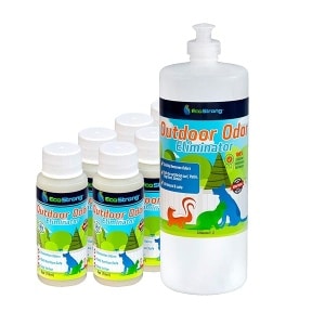 Eliminador de olores al aire libre | Limpiador de enzimas de orina de perro – Potente desodorante para mascotas, gatos, animales | Fuerza profesional para patio, césped, perreras, patios, cubiertas (10 a 2 onzas con pulverizador de halo)