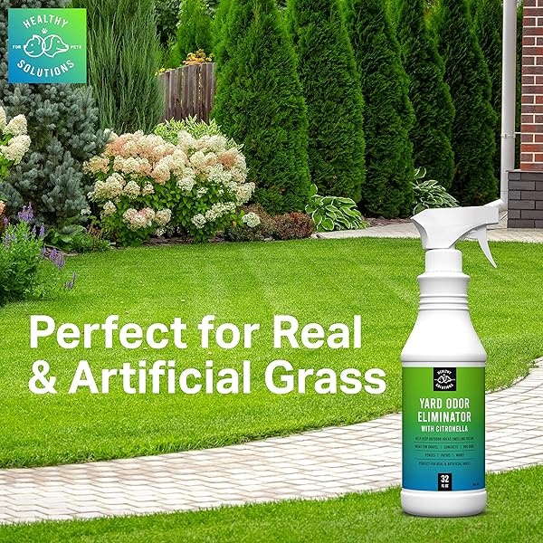 Eliminador de olores de patio para perros más citronela – Desodorante de patio al aire libre para orina y caca de perro – Recambio de 66 onzas líquidas elimina el olor del césped y el patio – Uso en césped, patios, grava, hormigón y más - Image 4