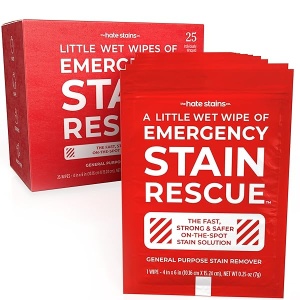 Emergency Stain Rescue Quitamanchas – Toallitas multiusos para alfombras, tapicería, ropa, añadir a lavandería, funciona en manchas orgánicas o inorgánicas frescas y viejas (25 toallitas individuales)