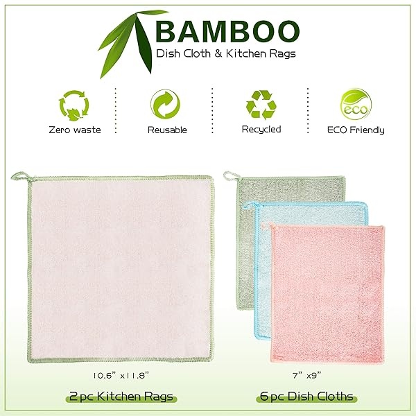 Enviro Safe Home - Paños de cocina de rayón – Toallas reutilizables sin papel – 2 tamaños, 4 colores, sin olor, respetuoso con el medio ambiente, extra absorbentes (paquete de 8) - Image 3