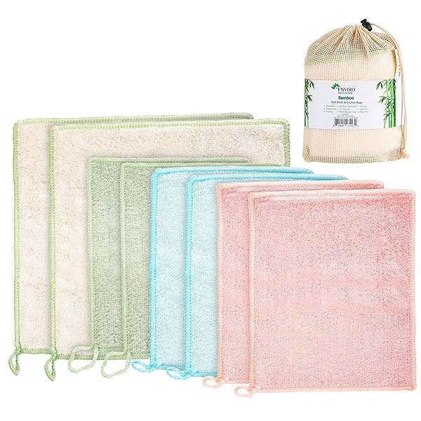 Enviro Safe Home - Paños de cocina de rayón – Toallas reutilizables sin papel – 2 tamaños, 4 colores, sin olor, respetuoso con el medio ambiente, extra absorbentes (paquete de 8)