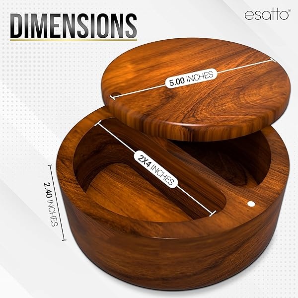 Esatto Caja redonda de madera de acacia para sal y especias, tapa giratoria magnética, caja de almacenamiento de sal, pimienta o especias, dos compartimentos, 2 vertedores de vino incluidos - Image 5