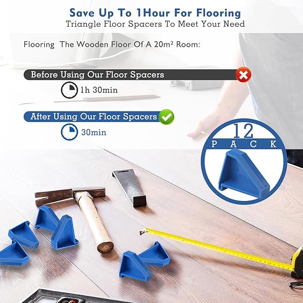 Espaciadores de suelos, herramientas de suelo de madera laminada, compatible con tablones de vinilo, madera dura y instalación de suelos flotantes, etc., suelos de madera dura con espacio de 1/4, triángulo especial que se mantiene en su lugar (24) - Image 5