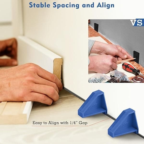 Espaciadores de suelos, herramientas de suelo de madera laminada, compatible con tablones de vinilo, madera dura y instalación de suelos flotantes, etc., suelos de madera dura con espacio de 1/4, triángulo especial que se mantiene en su lugar (24) - Image 6