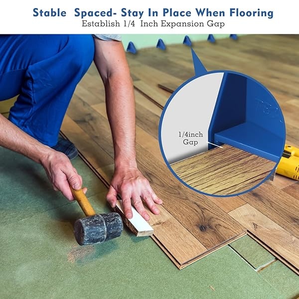 Espaciadores de suelos, herramientas de suelo de madera laminada, compatible con tablones de vinilo, madera dura y instalación de suelos flotantes, etc., suelos de madera dura con espacio de 1/4, triángulo especial que se mantiene en su lugar (24) - Image 7