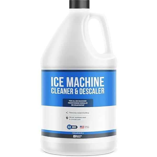 Essential Values Limpiador de máquina de hielo de 32 usos (galón/3.78), descalcificador seguro para níquel | Limpiador para máquina de hielo compatible con: Whirlpool 4396808, Manitowac, Ice-O-Matic, Scotsman, Follett y mucho más
