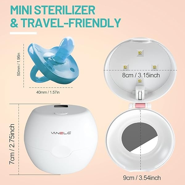 Esterilizador para chupete, desinfectante portátil UV-C VANELC con recargable por USB, mini caja desinfectante de luz UV elimina el 99.99% de los gérmenes en 180 segundos, funda para chupete de bebé para viajes, última intervensión de BPA - Image 9