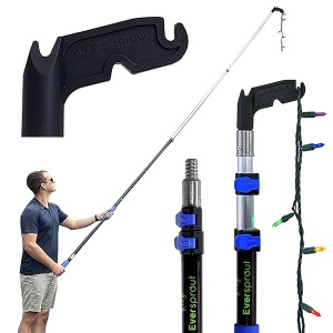 Everprout - percha de ropa para barra de Navidad de 5 a 13 pies (18-20 pies de distancia) - Gancho para instalar y colgar luces de Navidad & luces de día festivo, ligera, telescópica barra de extensión