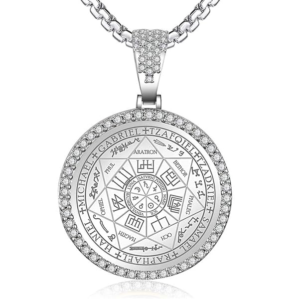 FLYUN - Collar de San Miguel para hombre, con colgante de sello de los 7 arcángeles, collar de acero inoxidable para hombre, protección de talismán espiritual, amuleto curativo, joyería colgante de