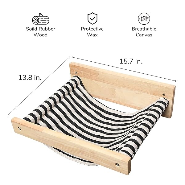 FUKUMARU Hamaca para gatos montada en la pared, estante grande para gatos, camas y perchas modernas, muebles de gatito de primera calidad para dormir, jugar, escalar y descansar, soporta fácilmente hasta 40 libras, rayas negras - Image 3