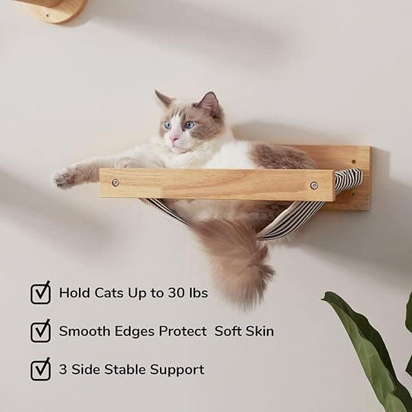 FUKUMARU Hamaca para gatos montada en la pared, estante grande para gatos, camas y perchas modernas, muebles de gatito de primera calidad para dormir, jugar, escalar y descansar, soporta fácilmente hasta 40 libras, rayas negras - Image 4