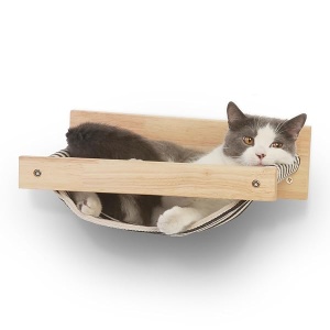 FUKUMARU Hamaca para gatos montada en la pared, estante grande para gatos, camas y perchas modernas, muebles de gatito de primera calidad para dormir, jugar, escalar y descansar, soporta fácilmente hasta 40 libras, rayas negras