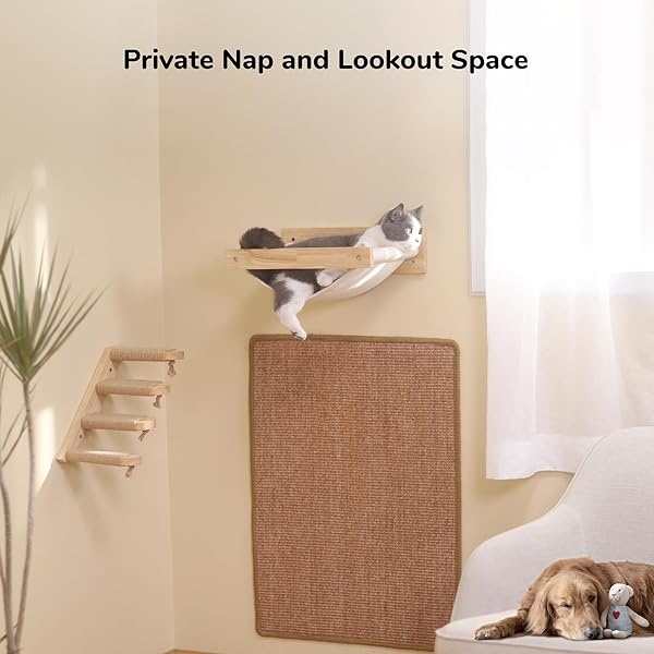 FUKUMARU Hamaca para gatos montada en la pared, estante grande para gatos, camas y perchas modernas, muebles de gatito de primera calidad para dormir, jugar, escalar y descansar, soporta fácilmente hasta 40 libras, rayas negras - Image 5