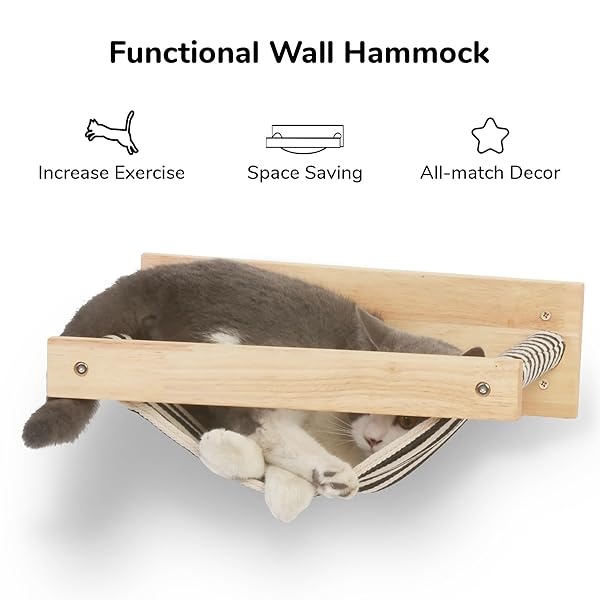 FUKUMARU Hamaca para gatos montada en la pared, estante grande para gatos, camas y perchas modernas, muebles de gatito de primera calidad para dormir, jugar, escalar y descansar, soporta fácilmente hasta 40 libras, rayas negras - Image 6
