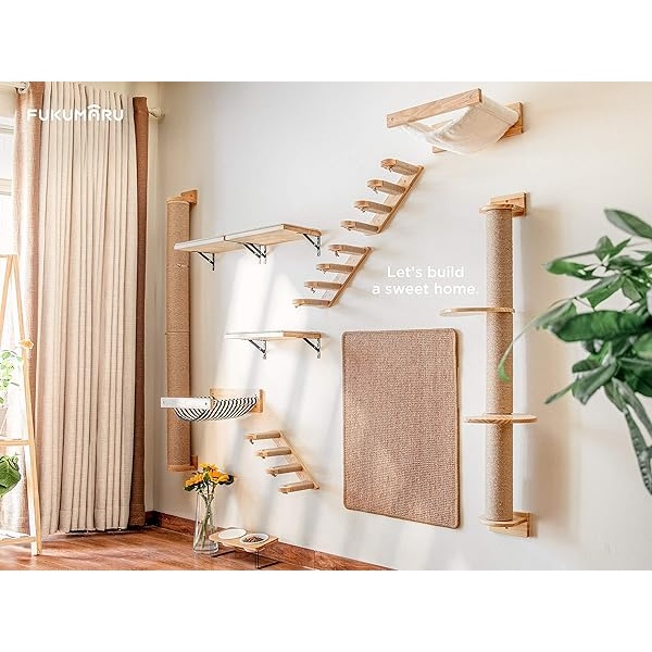 FUKUMARU Hamaca para gatos montada en la pared, estante grande para gatos, camas y perchas modernas, muebles de gatito de primera calidad para dormir, jugar, escalar y descansar, soporta fácilmente hasta 40 libras, rayas negras - Image 10