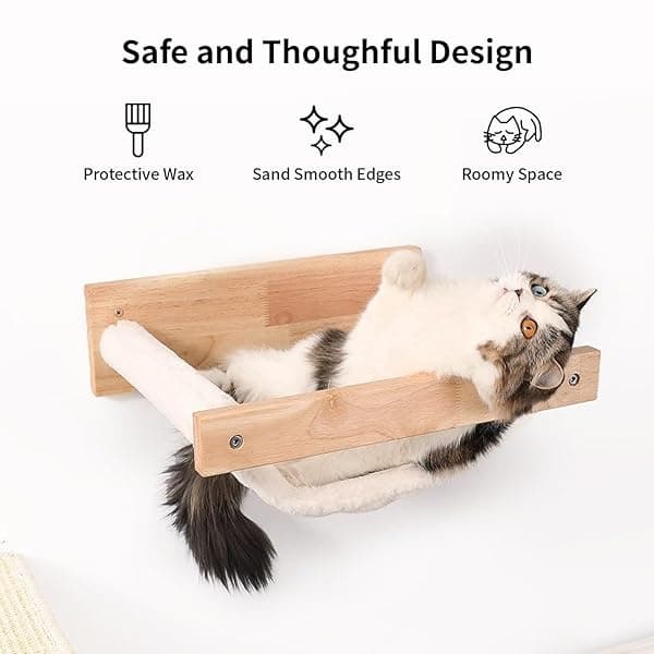 FUKUMARU Hamaca para gatos montada en la pared, estante grande para gatos, camas y perchas modernas, muebles de gatito de primera calidad para dormir, jugar, escalar y descansar, soporta fácilmente hasta 40 libras, franela blanca - Image 3