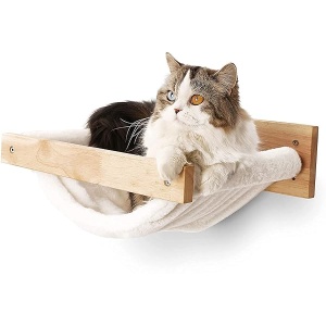 FUKUMARU Hamaca para gatos montada en la pared, estante grande para gatos, camas y perchas modernas, muebles de gatito de primera calidad para dormir, jugar, escalar y descansar, soporta fácilmente hasta 40 libras, franela blanca