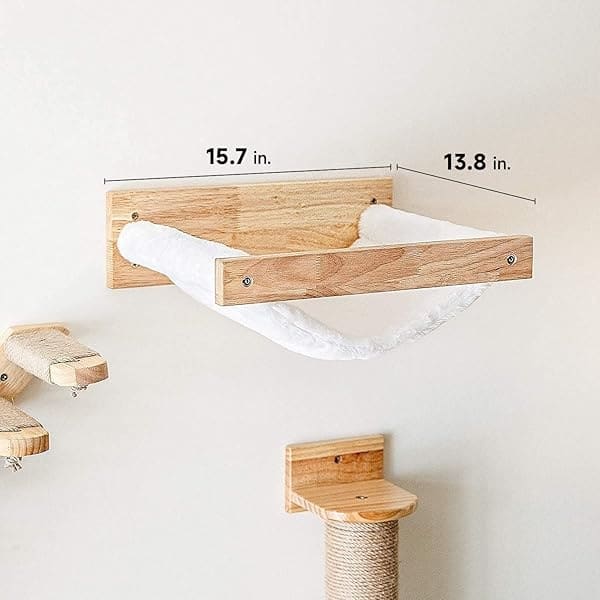 FUKUMARU Hamaca para gatos montada en la pared, estante grande para gatos, camas y perchas modernas, muebles de gatito de primera calidad para dormir, jugar, escalar y descansar, soporta fácilmente hasta 40 libras, franela blanca - Image 5