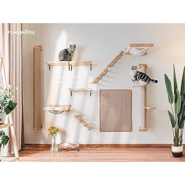 FUKUMARU Hamaca para gatos montada en la pared, estante grande para gatos, camas y perchas modernas, muebles de gatito de primera calidad para dormir, jugar, escalar y descansar, soporta fácilmente hasta 40 libras, franela blanca - Image 8