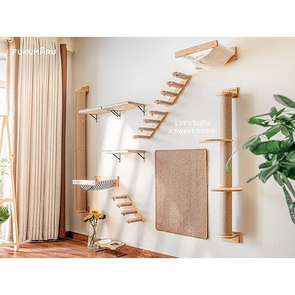 FUKUMARU Hamaca para gatos montada en la pared, estante grande para gatos, camas y perchas modernas, muebles de gatito de primera calidad para dormir, jugar, escalar y descansar, soporta fácilmente hasta 40 libras, franela blanca - Image 9