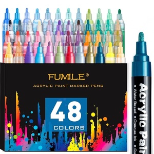 FUMILE - Bolígrafos de pintura acrílica, 48 marcadores de colores con color metálico (8 unidades), color normal brillante (40 unidades). Ideal para roca, madera, metal, plástico, vidrio, huevo de Pascua, fácil de entintar, práctico bricolaje