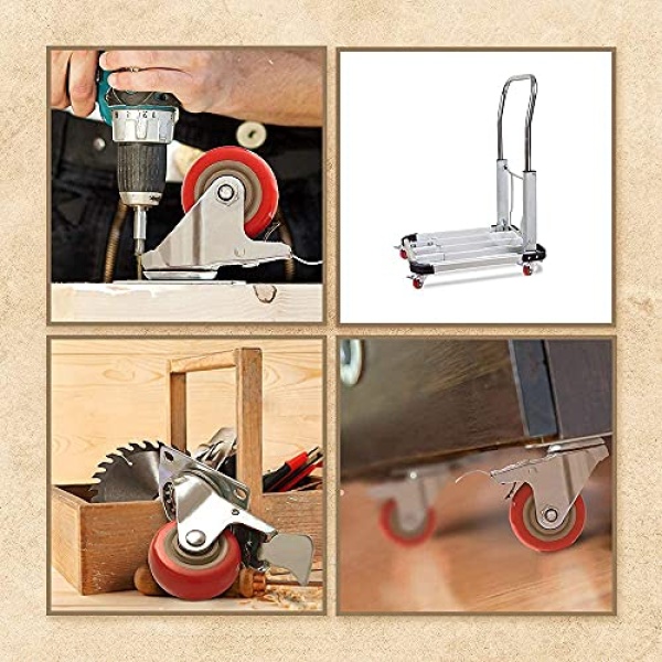 FactorDuty - Juego de 4 ruedas giratorias de poliuretano rojo con kit de hardware HD, 3 pulgadas con freno, con tornillos - Image 5
