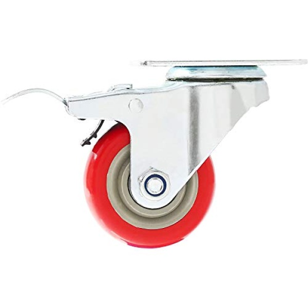 FactorDuty - Juego de 4 ruedas giratorias de poliuretano rojo con kit de hardware HD, 3 pulgadas con freno, con tornillos - Image 8