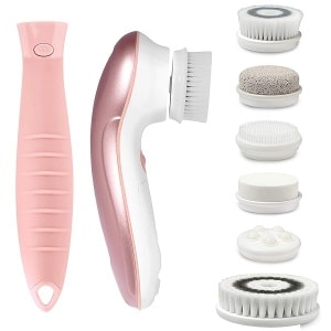 Fancii 7 en 1 Kit exfoliante eléctrico impermeable para limpieza facial y corporal con mango y 6 cabezales de cepillo, el mejor sistema avanzado de microdermoabrasión para cara (colorete)