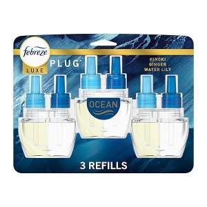Febreze Ambientadores enchufables, océano, eliminador de olores, repuesto de aceite perfumado, 3 unidades