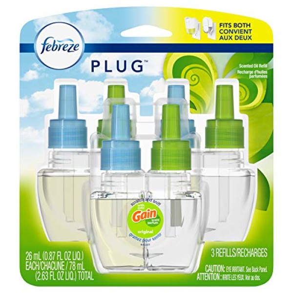 Febreze Plug In Air Freshener Scented Oil Refill, Gain Original Scent, 3 Count