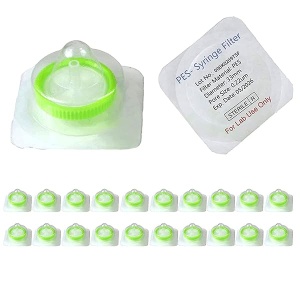 Filtro de jeringa, estéril, tamaño de poro de la membrana PES 0.22um, diámetro de la membrana 33mm, empaquetado individualmente, paquete de 20 por Labfil