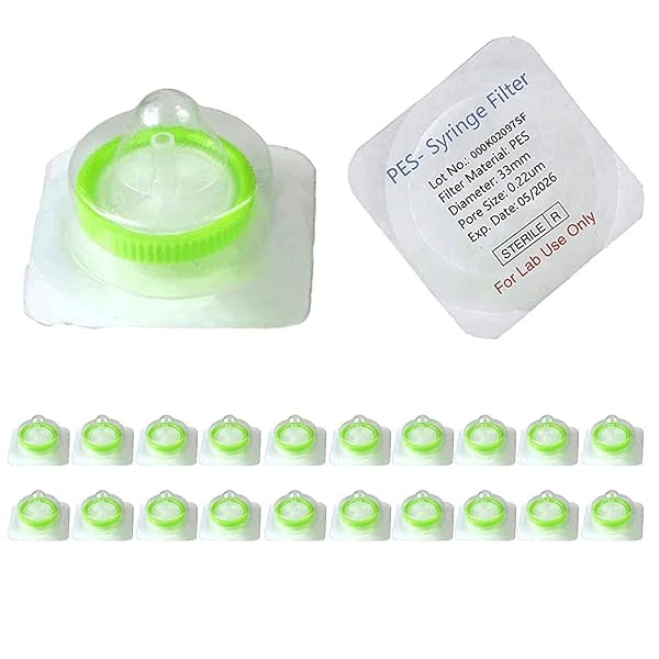 Filtro de jeringa, estéril, tamaño de poro de la membrana PES 0.22um, diámetro de la membrana 33mm, empaquetado individualmente, paquete de 20 por Labfil