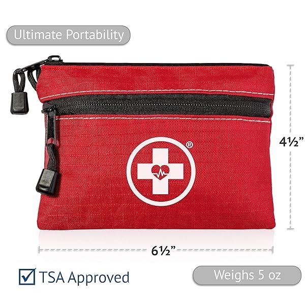 First Aid Kit Pouch (64-Piece): Pocket Sized, Lightweight & Compact with Dual Zippers for Organization - Image 3