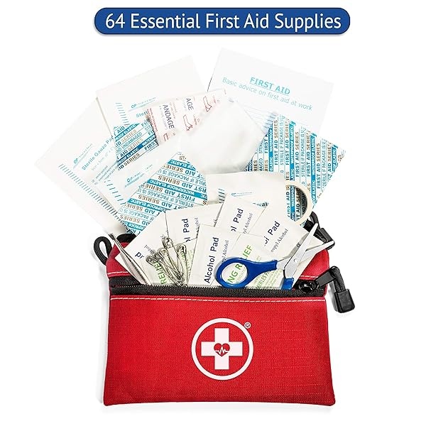 First Aid Kit Pouch (64-Piece): Pocket Sized, Lightweight & Compact with Dual Zippers for Organization - Image 4