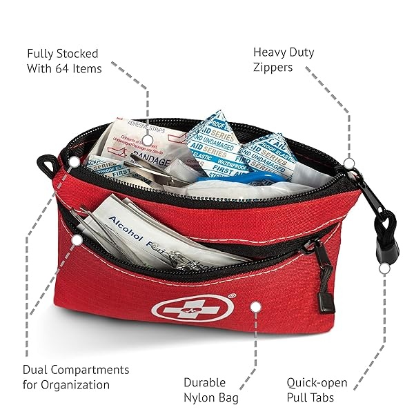 First Aid Kit Pouch (64-Piece): Pocket Sized, Lightweight & Compact with Dual Zippers for Organization - Image 5