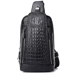 FiveloveTwo - Bolso bandolera para hombre, diseño de cocodrilo, bandolera de poliuretano, bandolera, para senderismo, Negro -, 1, Bandolera