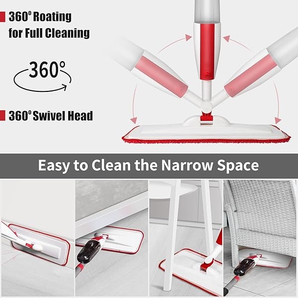 Fregonas para limpieza de pisos de microfibra con 3 almohadillas para orejas lavables y reutilizables, una botella recargable y una fregona plana de secado húmedo con cabezal giratorio de 360 grados - Image 3