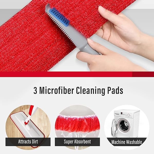 Fregonas para limpieza de pisos de microfibra con 3 almohadillas para orejas lavables y reutilizables, una botella recargable y una fregona plana de secado húmedo con cabezal giratorio de 360 grados - Image 7
