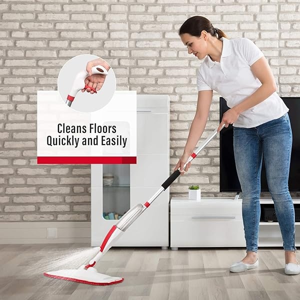 Fregonas para limpieza de pisos de microfibra con 3 almohadillas para orejas lavables y reutilizables, una botella recargable y una fregona plana de secado húmedo con cabezal giratorio de 360 grados - Image 8