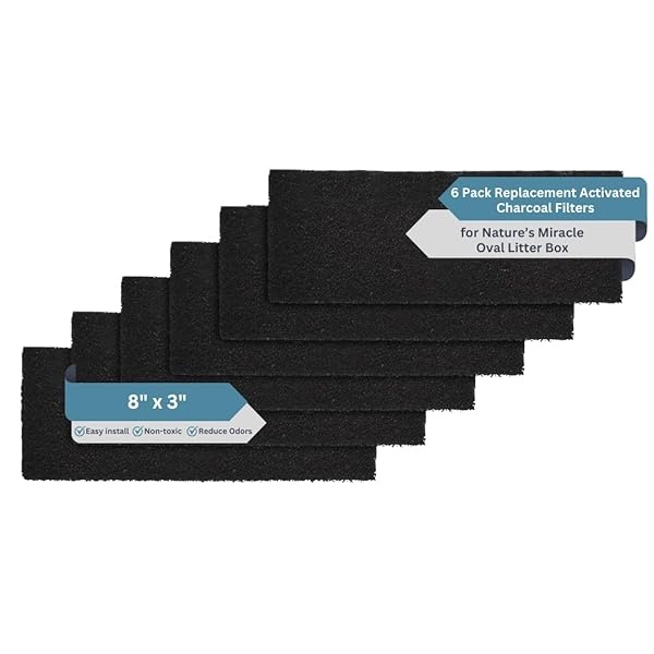 Fresh Headquarters - Filtros de basura de repuesto para caja de arena para gatos Natures Miracle – Filtros de carbón activado eliminan hasta el 99% de los olores de la caja de basura - 8 pulgadas x 3 pulgadas (6 unidades)