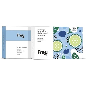 Frey Paquete de sábanas de detergente para ropa y secadora – Sándalo / bergamota / clavo de clavo