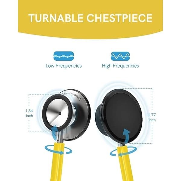 FriCARE - Estetoscopio de aislamiento amarillo - Estetoscopios para enfermeras de grado clínico paramédico EMT RN - Accesorios clásicos de doble cabeza StethoMedic Essentials - Sonido premium - Orejas - Image 4