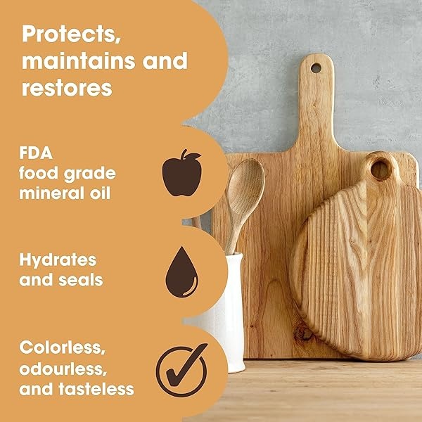 Furniture Clinic Aceite de tabla de cortar | Aceite mineral apto para alimentos para proteger, acondicionar y restaurar tablas de cortar, bloques de carnicero y encimeras, 8.5 onzas - Image 3